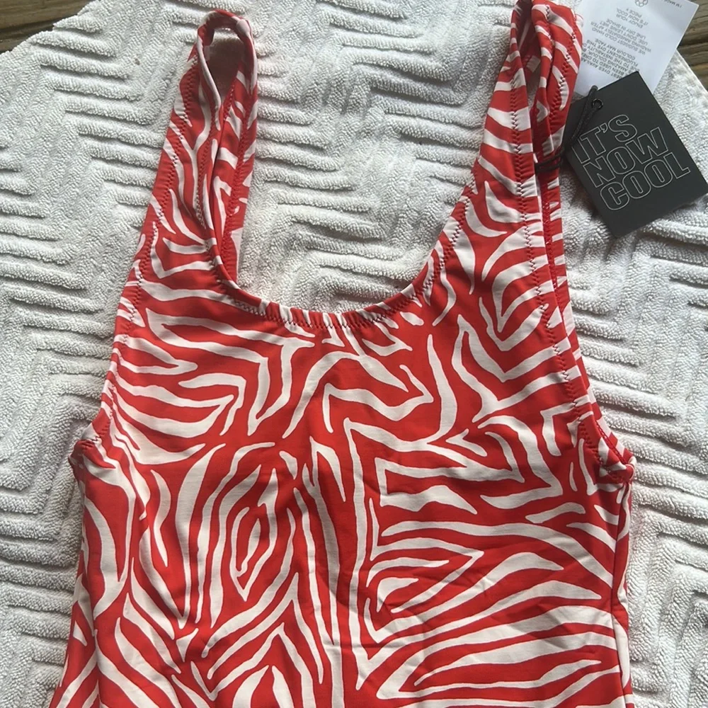 NWT FP x ITS NOW COOL the showtime one piece in fuego Zebra red white size small